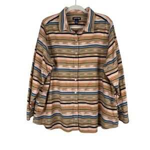 Land's End Women's Aztec Print Flannel Button Down Shirt Size 22W Southwestern